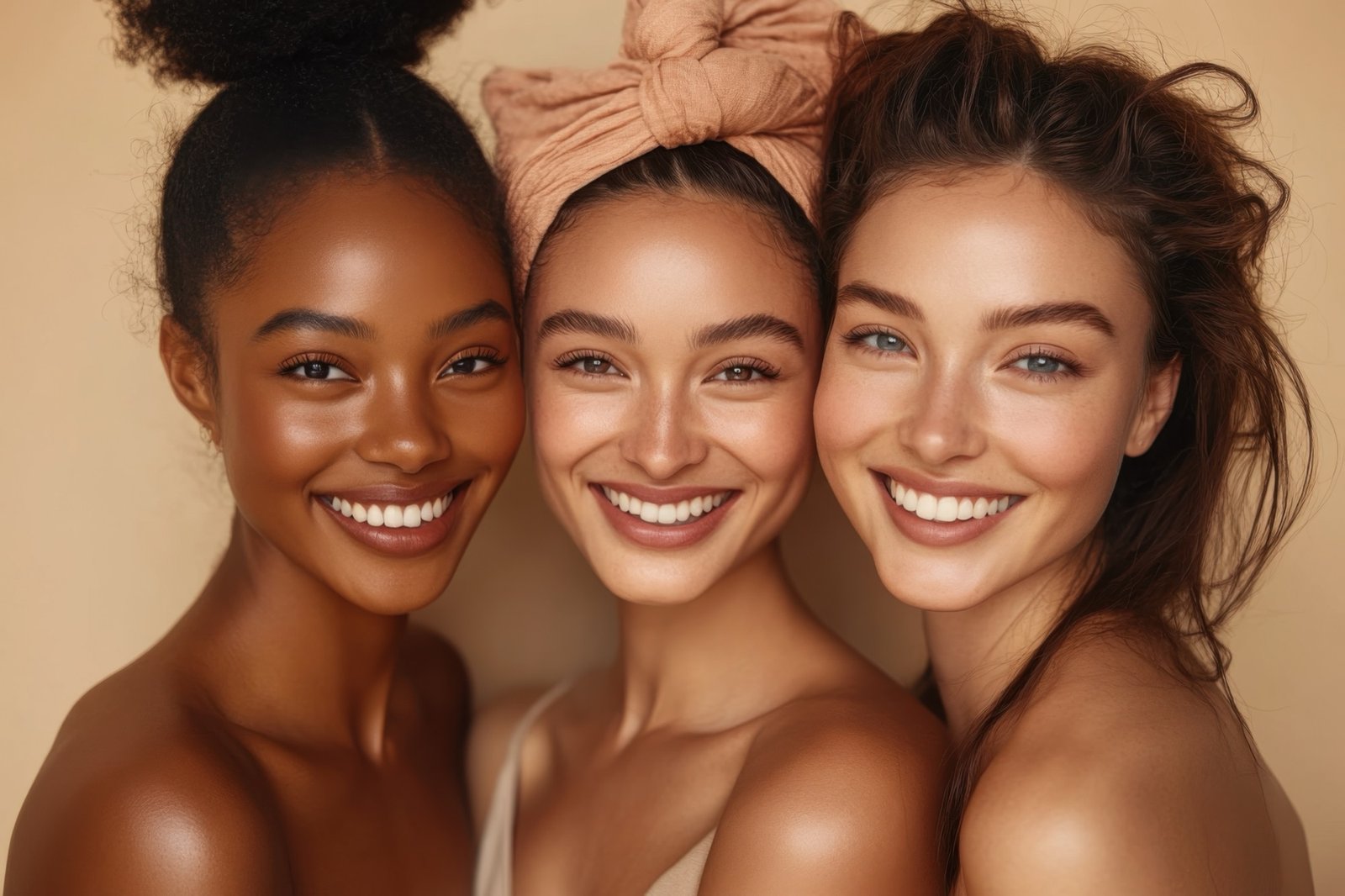 Three women smiling together